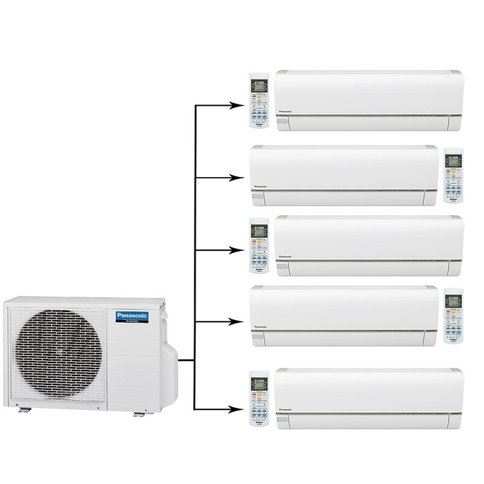 Мульти сплит-система на 5 комнат Panasonic CU-5E34PBD/CS-E9RKDW*5шт от интернет-магазина ClimateON